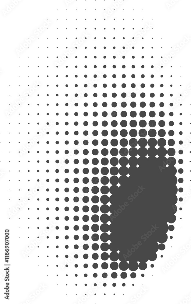 Poster dotted halftone abstract shape. blurred shadow. graphic element, circular organic blob with gradatio