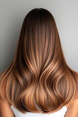Fototapeta premium Long, silky hair with a beautiful blend of light and dark shades showcased against a neutral backdrop