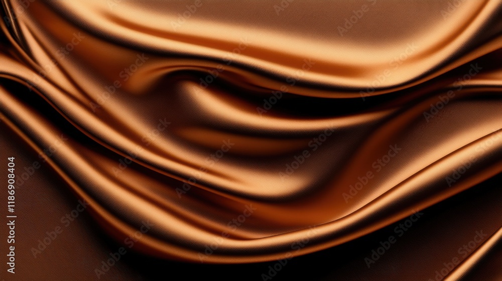 Poster satin fabric draping gracefully with smooth curves and rich brown tones in elegant folds, creating a