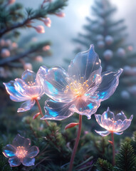 beautiful light spectrum spruce flowers, created by generative ai
