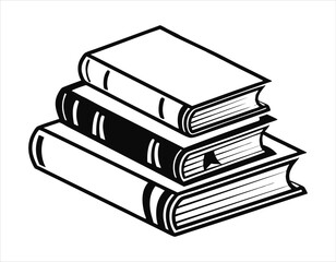 black and white drawing of a pile of books, showcasing a classic and timeless design, suitable for educational materials, book covers, and literary content.