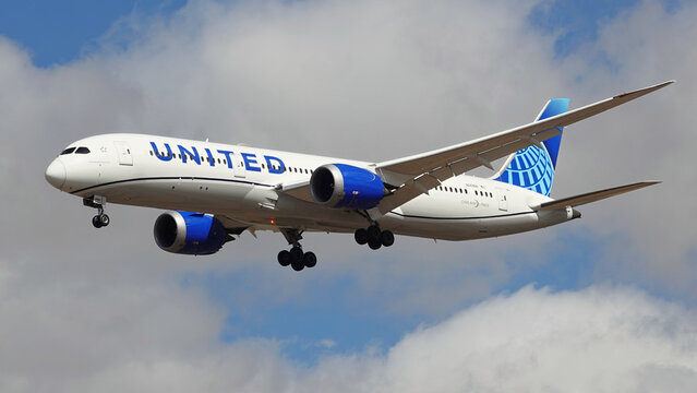 United Airlines plane lands at Melbourne Airport in Australia