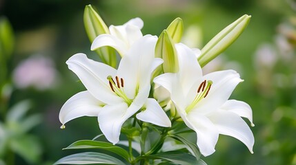 Obraz premium Closeup of Elegant White Lilies Blooming in a Garden Setting : Generative AI