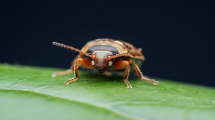 CloseUp of a Tiny Beetle on a Leaf Shot Against Dark Background : Generative AI