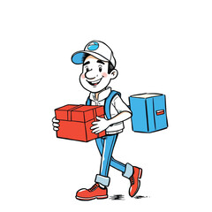 A smiling young delivery man Cartoon Vector Illustration isolated on a white background