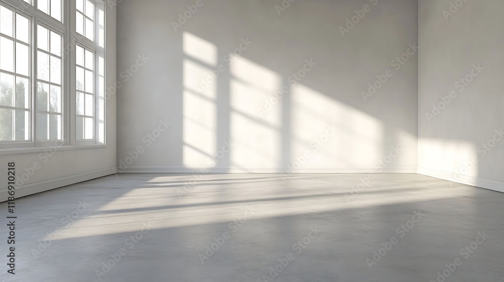 Leinwandbilder sunlit minimalist empty white room with large windows : generative ai