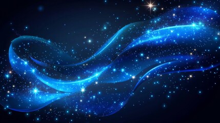 Abstract scene elegant blue light lines on dark background with lighting effect and sparkle. Vector illustration.
