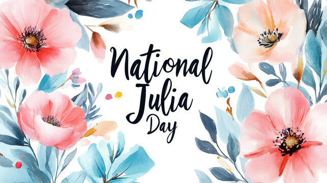 National Julia Day National julia day celebration with floral watercolor design for card or poster