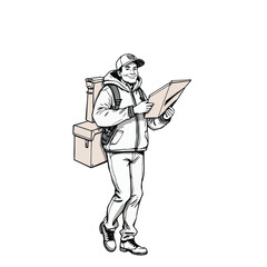 A smiling young delivery man Cartoon Vector Illustration isolated on a white background