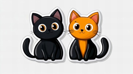 Fototapeta premium Adorable cartoon kittens, one black and one orange, sitting side-by-side. A playful and cute illustration.