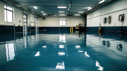 Obraz premium Reflective Blue Floor in an Industrial Setting