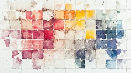 American Crossword Puzzles Week Abstract watercolor grid with multicolored paint swatches for artistic design concepts