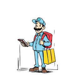 A smiling young delivery man Cartoon Vector Illustration isolated on a white background