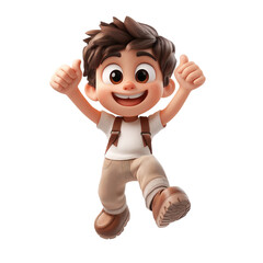 A cute cartoon boy jumping for joy on a transparent background.