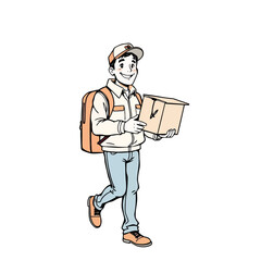 A smiling young delivery man Cartoon Vector Illustration isolated on a white background