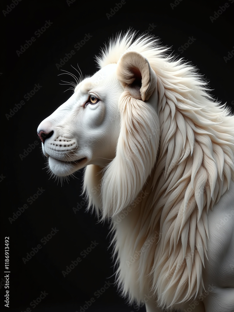 Poster a profile of a white lamb and lion is isolated on a simple black background with artificial intellig
