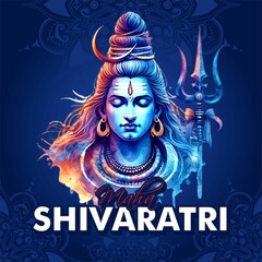 happy maha Shivratri with trisulam, a Hindu festival celebrated of lord shiva night, english calligraphy. abstract vector illustration design