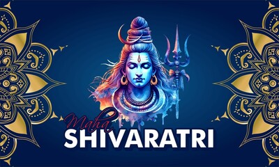 happy maha Shivratri with trisulam, a Hindu festival celebrated of lord shiva night, english calligraphy. abstract vector illustration design