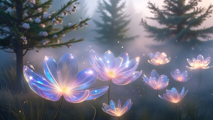 beautiful light spectrum spruce flowers, created by generative ai