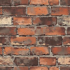 Textured brick wall featuring a mix of red and brown hues, showcasing an urban aesthetic ideal for design and architectural backgrounds