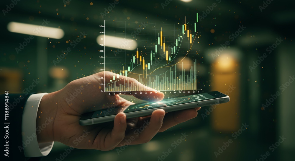 Aufkleber advanced digital trading application on mobile device with vibrant financial charts and performance 