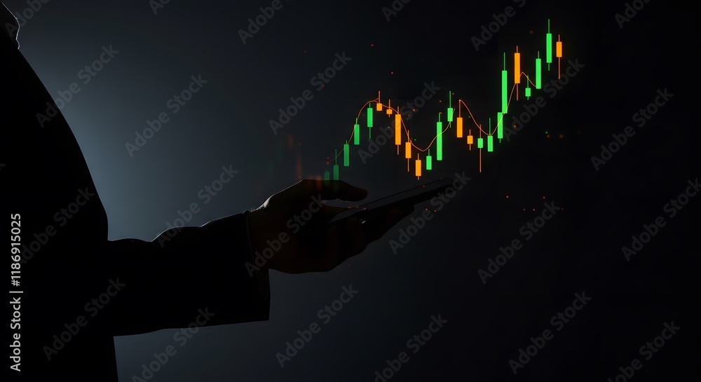 Poster closeup of mobile trading interface with stock market data visualization showcasing financial techno