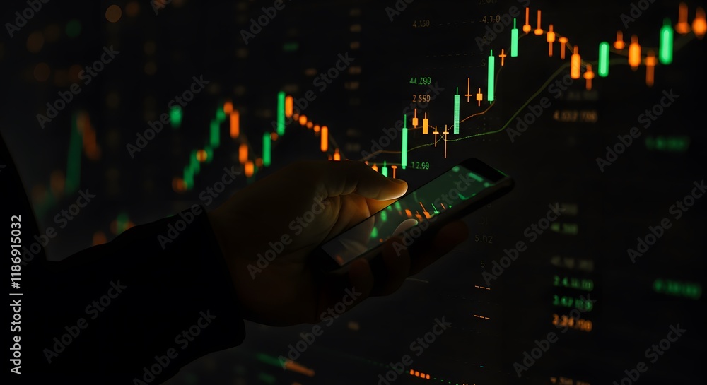Aufkleber financial stock chart analysis on a smartphone with digital interface symbolizing technological adva