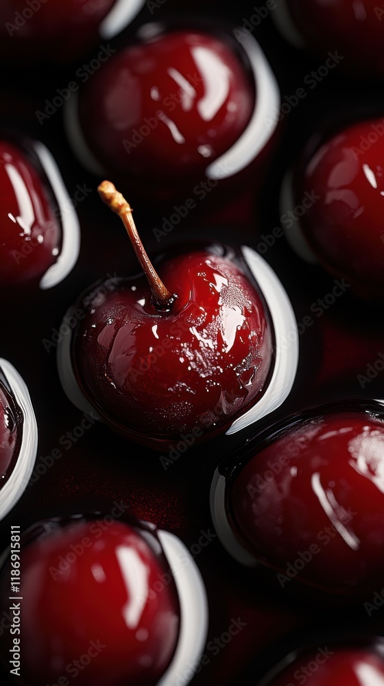 Poster berries surrounded by glossy syrup highlighting their rich color and texture in a close-up compositi