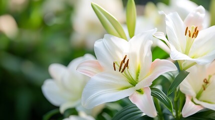 Obraz premium Closeup of a white lily in bloom with soft natural lighting : Generative AI