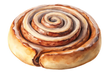 Watercolor cinnamon roll, delicious pastry, sweet dessert, bakery illustration, food art, breakfast treat.