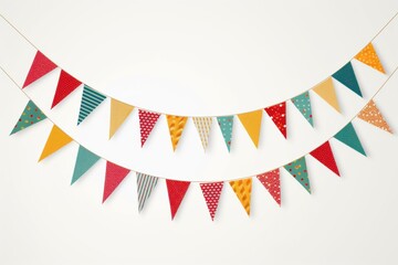 Obraz premium Colorful celebration banners hanging against a neutral backdrop for festive occasions and parties