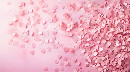 Blush Pink Hearts and Confetti Gently Falling Over Canvas Surface