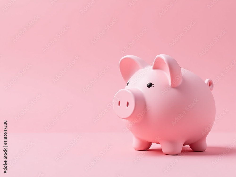 Poster A Pink Piggy Bank Sits On A Matching Background With Plenty Of Empty Space For Creative Expression And Design Ideas. 00003