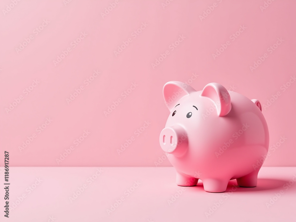 Aufkleber A Pink Piggy Bank Sits On A Matching Background With Plenty Of Empty Space For Creative Expression And Design Ideas. 00002