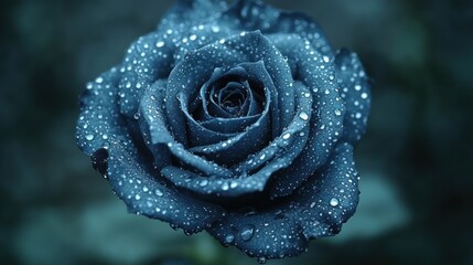 Dark blue rose with water droplets.
