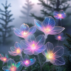 beautiful light spectrum spruce flowers, created by generative ai
