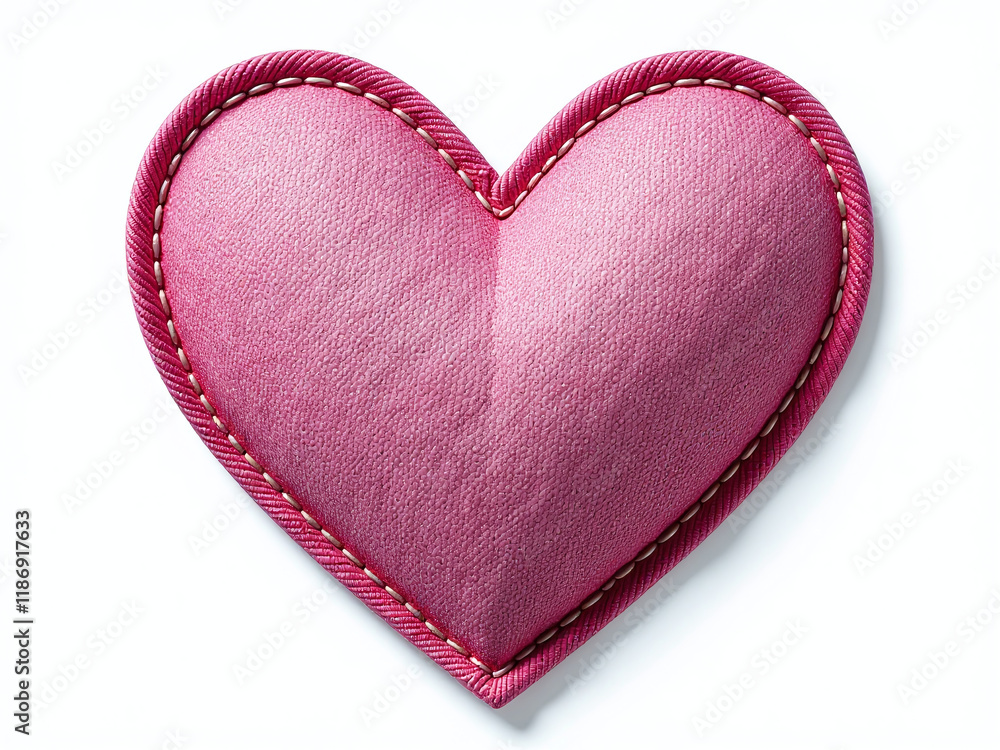 Poster a pink heart shape made from jeans patches sits isolated against a white background with transparent