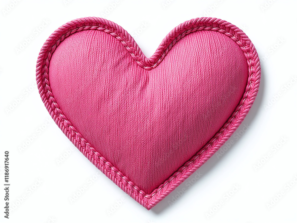 Poster a pink heart shape made from jeans patches sits isolated against a white background with transparent