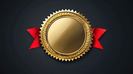 Premium Quality Gold Medal Badge with 'BEST SELLER' Text, Photorealistic Circular Emblem, Serrated Edge Design, and Red Ribbon Stripes for Luxury Awards