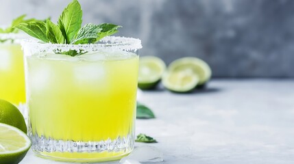 Refreshing Lime Margarita with Salted Rim and Fresh Mint Garnish : Generative AI