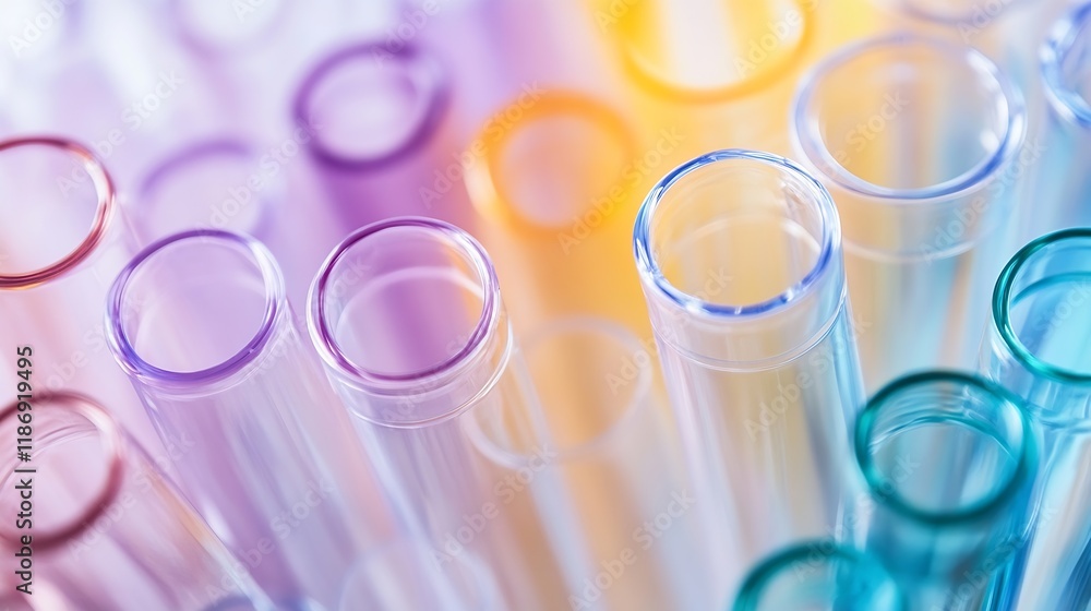 Poster colorful laboratory test tubes array in scientific research setting : generative ai