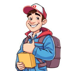 A smiling young delivery man Cartoon Vector Illustration isolated on a white background