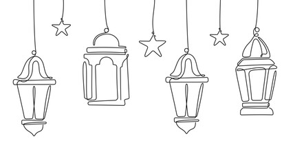 Ramadan lantern continuous line isolated on white background. Editable stroke arabic lantern line art illustration.
