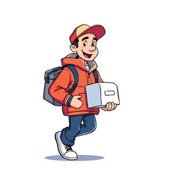 A smiling young delivery man Cartoon Vector Illustration isolated on a white background