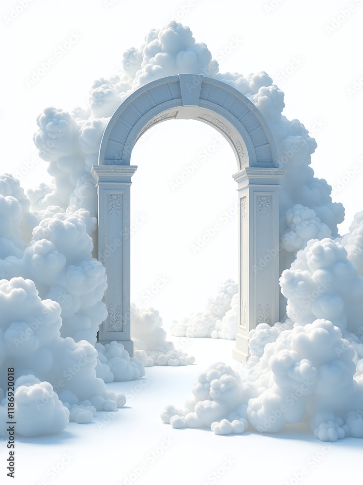 Poster A Photo Of Heavens Gate Isolated On A White Background With Transparent Clouds For Easy Editing And Composition Purposes. 00003
