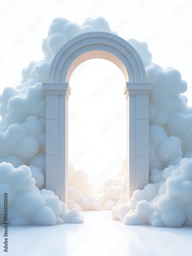 Poster A Photo Of Heavens Gate Isolated On A White Background With Transparent Clouds For Easy Editing And Composition Purposes. 00001