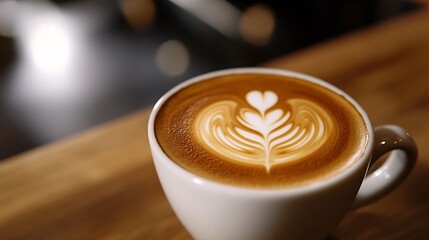 Close up of freshly made cappuccino with elegant latte art for coffee shop promotions and beverage menus : Generative AI