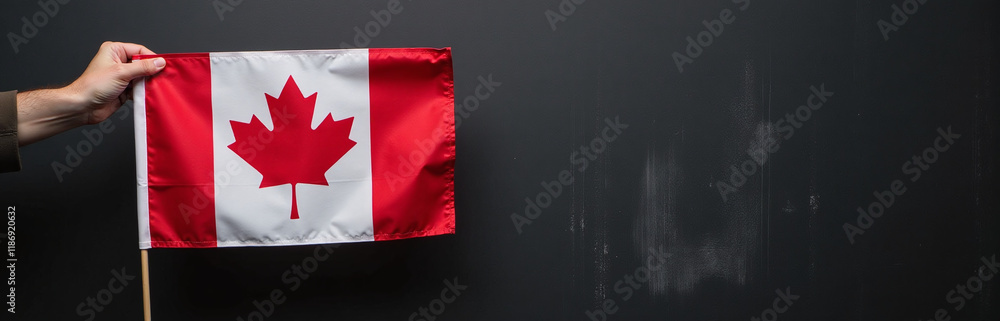 Poster A Person Is Holding A Canadian Flag Against A Black Textured Background With Plenty Of Space To Add Text Over Them. 00001