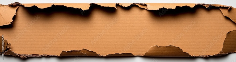 Poster torn cardboard piece lying on a flat surface showcasing its jagged edges and texture under soft ligh