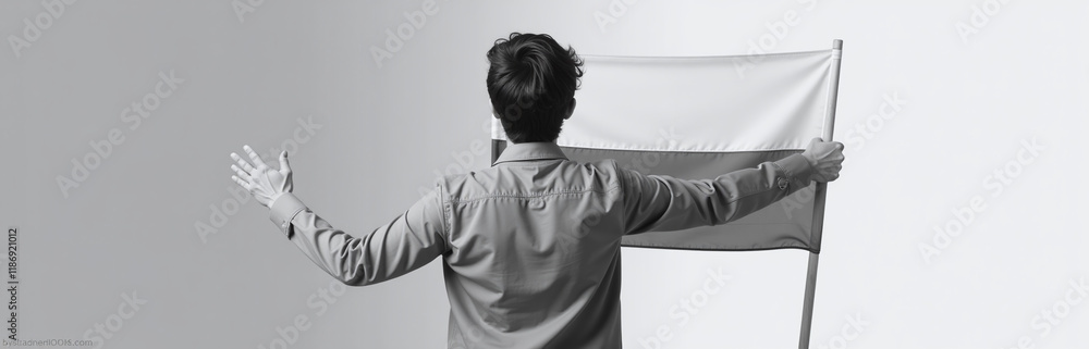 Poster A Person In Black And White Is Holding A Polish Flag With Space Around Them For Copy Purposes Elsewhere. 00002